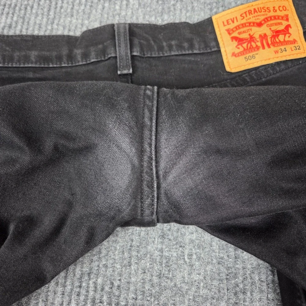 Levis 506 Standard Straight Leg Jeans Mens 34x32 Faded Black Denim A7700-0005